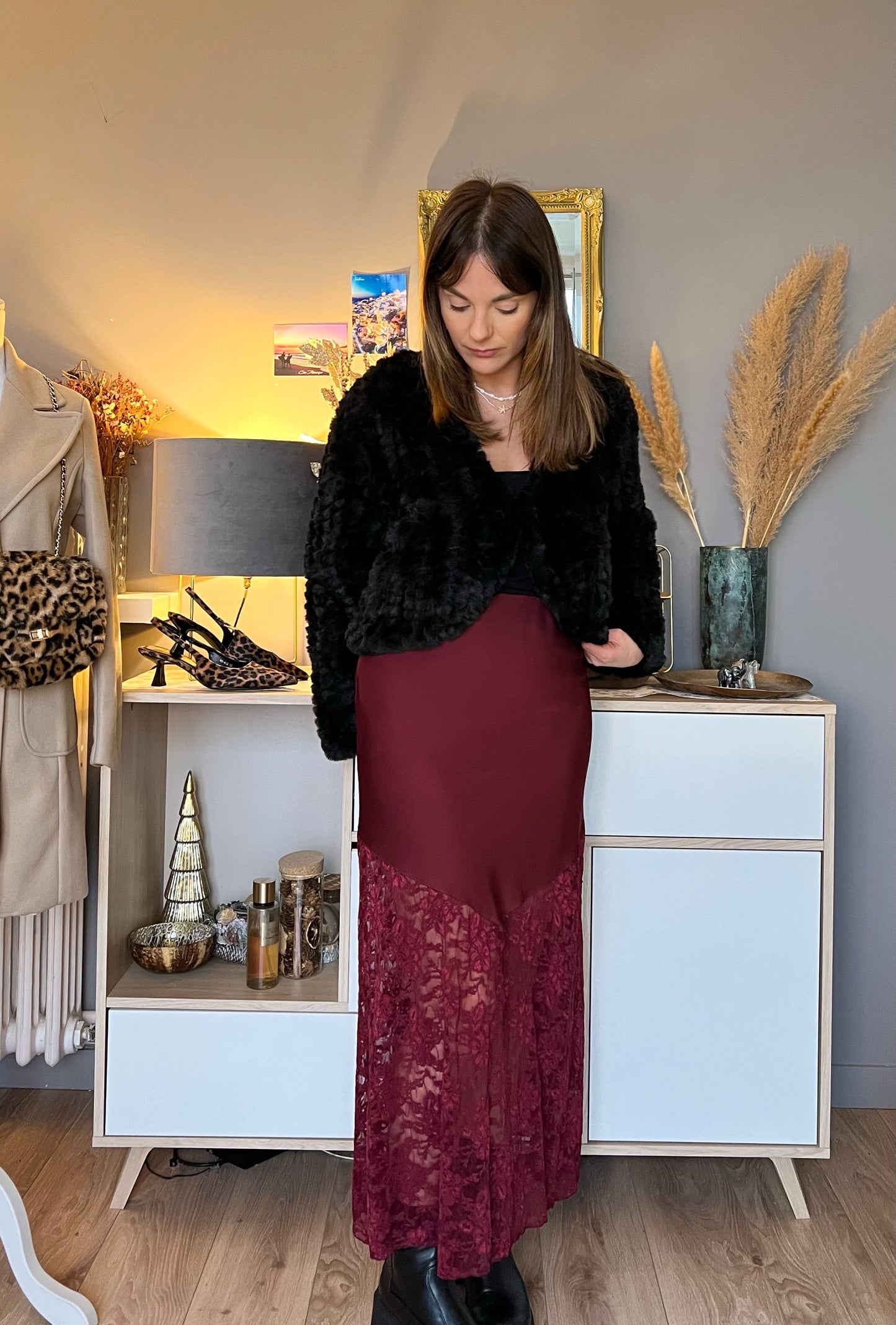 Jupe satin et dentelle Laura